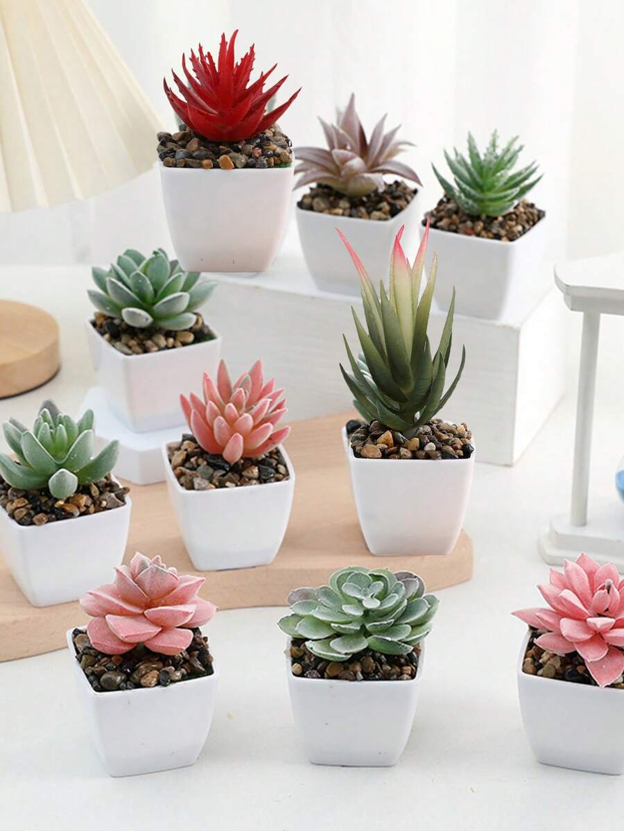 4pcs Artificial Succulent Plants, Small Fake Plants For Indoor Home Decor, Synthetic Flowers For Window Sill, Bathroom, Wall, Desk, Office, Kitchen, Farmhouse, Suitable For Christmas, Halloween, Easter, New Year