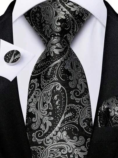 Conjunto de Gravatas Masculinas, Conjunto Clássico de Moda de Gravatas com Abotoaduras para Festa de Negócios