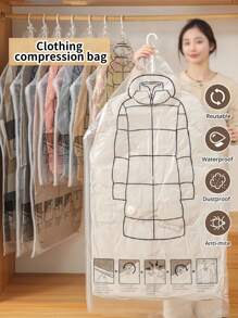 2/1pc Vacuum Compressed Storage Bag, Hanging Clothes Organizer Bag, Dust Proof Garment Bag With Swivel Hook, Space Saving, Waterproof, Moth-Proof, Zipper Sealed, Ideal For Clothes Storage, Winter Wear, Space Saver Bags