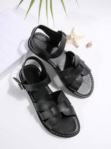 全新优雅简约时尚搭扣装饰中高软底凉鞋，舒适适合户外、度假、通勤，女士平底凉鞋