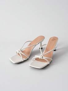 White Fairy Style Open Toe Thin Heel Sandals For Women, New Summer/Fall Fashion French Style Faux Leather Heels, Suitable For Outdoor Wearing Winter Gifts - White - View 3