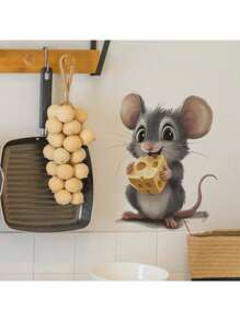 Kitchen Stickers/Decorative Stickers Cheese Cute Little Mouse Stickers Waterproof And Dustproof Stickers, 1 Piece Pvc Material Removable Wear-Resistant Stickers, Wall Stickers 11.4*9.8 Inches, Suitable For Kitchen Decoration, Wall Decoration, Restaurant Decoration, Interesting Birthday Gifts, Graduation Gifts, Make Your Home A New Look