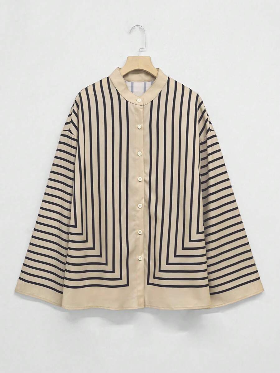 女士时尚优雅休闲宽松条纹衬衫春夏