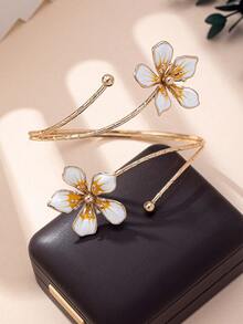 1 chiếc vòng tay hở thời trang mặt hoa cho phụ nữ, trang phục đi nghỉ - trắng - Xem 2