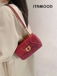 ITAMOOD Luxury Designer Lightweight Business Casual Large Capacity Square Bag, Chic Microfiber Leather Cream White Purse & Handbag & Quilted Tote Bag, Minimalist Vintage Solid Color Swirl Quilted Flap Shoulder Bag & Underarm Purse, Adjustable Chain Crossbody Bag & Satchel Bag & Messenger Bag,Gift For Christmas & New Year,Purses For Woman - Red - View 3