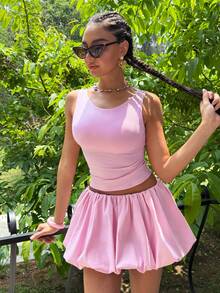 Faeriesty GlamSlay Petite Petite 圆领无袖女式修身背心 - 塑身设计，轻盈街头风必备单品，适合都市、休闲早午餐造型、周末出差、前卫健身风格 - 粉色 - 查看 10