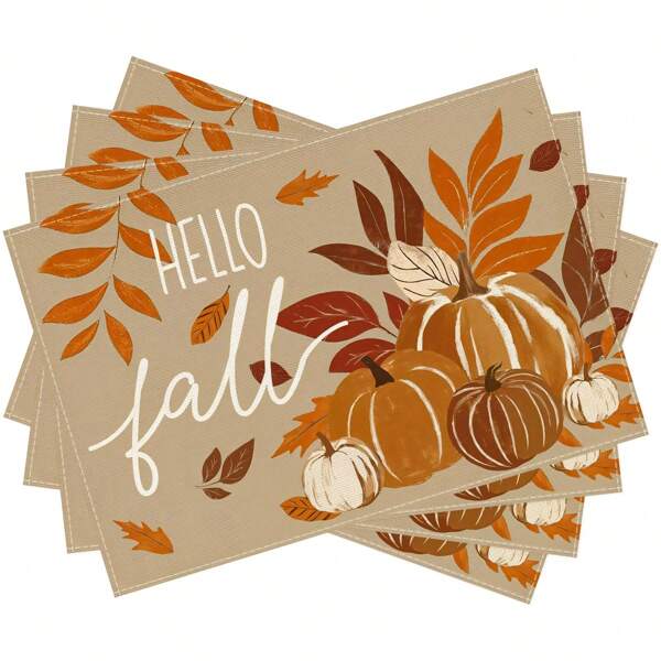 4/6/8 Piezas Manteles individuales de lino para Acción de Gracias, lavables a máquina, estilo granja, decoración de mesa de otoño, decoraciones de hogar de temporada de cosecha de otoño, decoración de mesa de Acción de Gracias