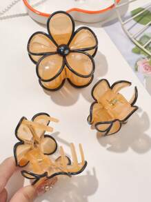 3 Stücke/Set glänzende transparente orange mit schwarzem Rand fünfblättrige blumenförmige Haarspangen, Strandstil Pony Dekoration, Frühling/Sommer Haarklammern, Haarklemmspangen, Haarklemmen, Haarspangen