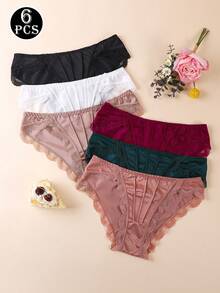 6条装蕾丝女士内裤，舒适无痕三角裤，性感蕾丝低腰女士三角裤，轻盈舒适丁字裤 - 彩色 - 查看 3