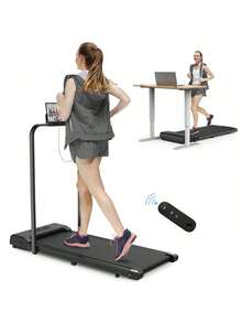 Homefitnesscode 2-In-1 Portable Under Desk Folding Treadmill For Home & Office 1-10 Km/H Cardio Exercise Walking Pad With/Without Handrail - UK Plug(220-240V) - View 2