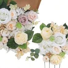 Artificial Flowers Combo, Champagne Silk Roses, Peonies, Dahlias With Stems For DIY Wedding Bouquets, Baby Shower, Table Centerpieces, Home Decor, Fake Floral Arrangements, Party Decorations - 白色 - 查看 1
