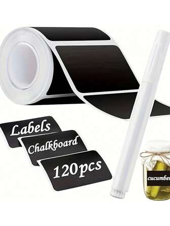120pcs Black Chalkboard Labels Stickers, Reusable Waterproof Chalk Marker Suitable For Containers With White Chalk Marks, Applicable For Storage Boxes, Containers, Glass Jars, Cups School Supplies, Back To School