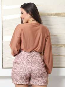 Women's Cropped Blouse Long Sleeve Suplex V-Neck Crossover For Winter Simple Casual Elegant - Màu nâu  Mocha - Xem 4