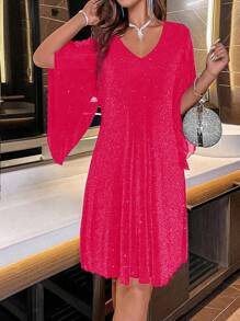 Women's V-Neck Bell Sleeve Dress