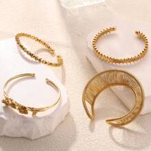 1 pieza Brazalete abierto de acero inoxidable bañado en platino 18K de diseño cóncavo-convexo, adecuado para fiesta, cita, uso en la oficina
