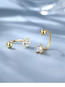 1 Pair Pentagram Cubic Zirconia Stainless Steel C-Shape Ear Studs, Daily Wear & Gift Idea For Women