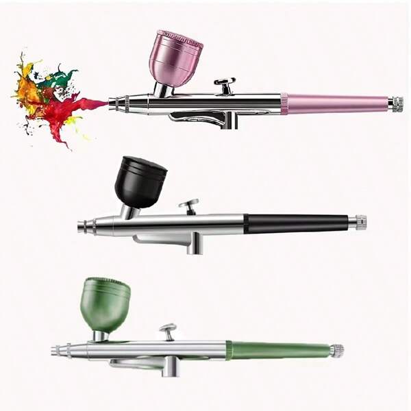 1 Set de pistola de aerógrafo de acción única de 0.3mm con taza de metal de 10CC, pistola rociadora de trigger para arte de pasteles modelo Nail Artesanía de arte pastel, compatible con la mayoría de los aerografoso