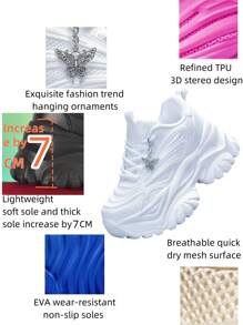 Zapatillas de cuña con plataforma alta con adorno de mariposa de metal plateado para mujer, estilo punk con suela blanca gruesa que aumenta 7CM de altura, regalo versátil, talla grande, cómodas y cálidas zapatillas deportivas para otoño/invierno para mujer adolescente y universitaria, sandalias ligeras y transpirables para uso diario, citas, gimnasio, trabajo, que aumentan la altura
