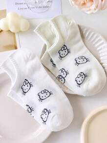 Sanrio Hello Kitty 5 Pairs Of Women's Ankle Socks, Cartoon And Cute Black And White Crew Socks, Suitable For Summer, With Random Colors