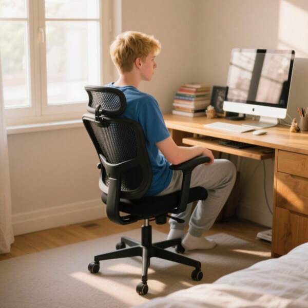 1 Pcs Ergonomic Chair With Adjustable Headrest(Black) | Class 4 Gas Lift | 45x48cm Seat | Nylon Base