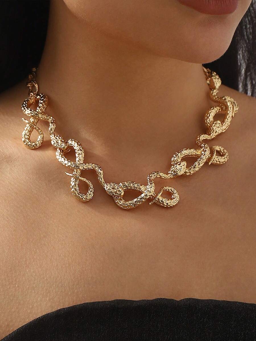 ZAA New Fashion Twiste Snake Choker Necklace Earrings For Women Golden Alloy Statement Jewelry Birthday Banquet Accessories
