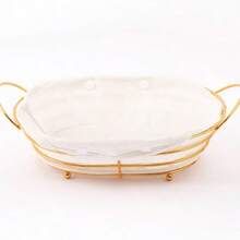 Cesta de cocina ovalada de metal para pan, fruta, alimentos diversos, etc. - Dorado - Ver 2