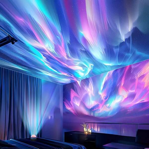 1pc Northern Lights Projector, Aurora LED Galaxy Star Sky Night Light Lamp | Suitable For Bedroom, Home Theater Decor, Christmas, Halloween, Wedding, Party Festival Gift | USB Powered - Remote Color Changing Dimming Rotating Sound Activated