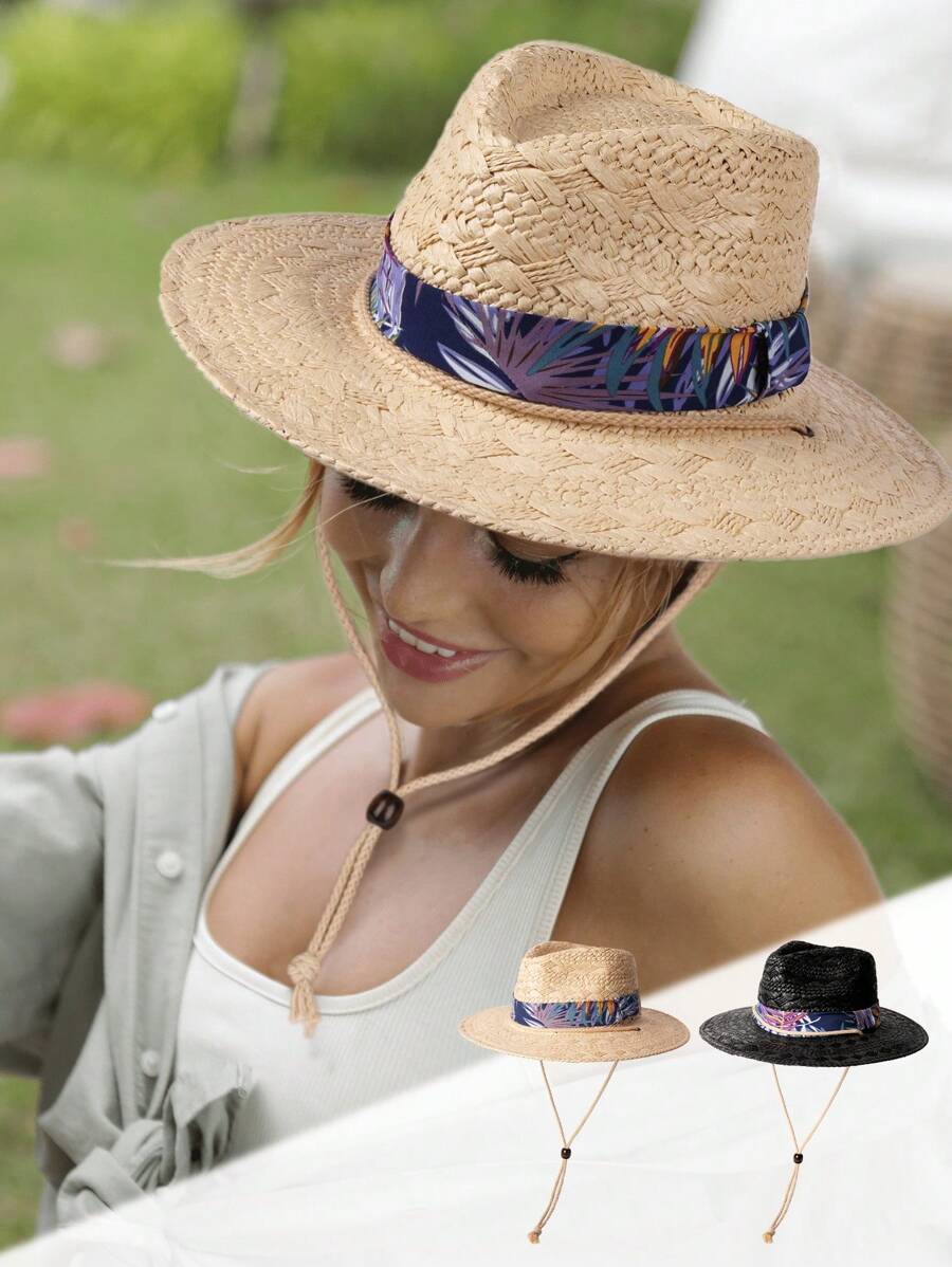 1 pièce Chapeau de jazz panama tressé en papier raphia