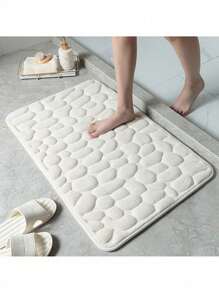 1pc Coral Velvet Stone Embossed Floor Mat, Non-Slip Door Mat, Solid Color Simple Bathroom Absorbent Foot Pad, Thickened Sponge Floor Mat