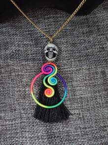 Colar de esqueleto colorido vintage feito à mão com arco-íris, joia elegante e clássica, lembrança, presente ideal para o Dia dos Namorados, aniversário