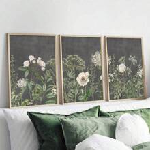 Conjunto de 3 obras de arte en lienzo con diseño floral y botánico - Arte de pared enmarcado, pinturas de tema moderno aptas para sala de estar, dormitorio, oficina en casa