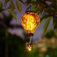 Starsoul Hot Balloon Solar Lantern With Flower Projection Metal Outdoor Waterproof Hot Balloon Solar Lights Hanging Lantern For Garden Yard Patio Decor - 紮染-E - 查看 6