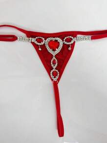 2025 Nova Calcinha Elástica com Borla de Cristal Vermelho, Conjunto de Corpo Maiô Bikini Ajustável com Strass para Mulheres, Lingerie Íntima