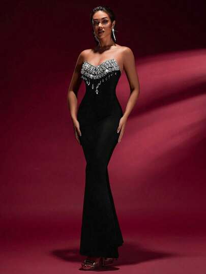 Elegant Women's Sequin Embellished Wrap Maxi Dress For Evening Party, Autumn/Winter Wedding