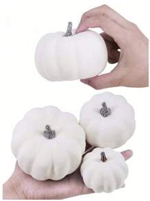 12pcs Assorted Size Rustic White Artificial Pumpkins, Suitable For Halloween, Thanksgiving Fall Decor, Harvest Display,Fake Plants