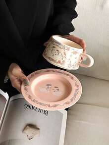 Taza de cerámica con diseño de cisne estilo Ins, taza y platillo para café/capuchino de alta estética