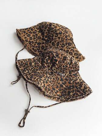 1 pieza Sombrero cubo de ala ancha con estampado de leopardo, casual y versátil, ligero y transpirable para protección solar al aire libre en verano, unisex