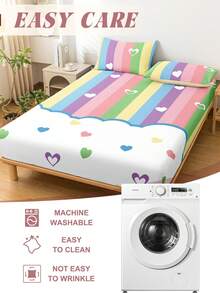 1pc Soft & Comfortable Fitted Sheet, Skin-Friendly Mattress Protector, Suitable For Twin/Full/Queen/King Size Bed, Geometric/Rainbow Pattern, Machine Washable, Great For Holiday/Valentine's Day Gift - Multicolor - View 8