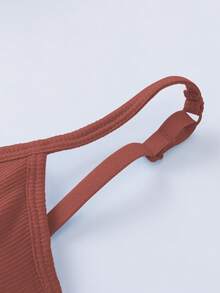 1 Áo hai dây gân trơn dành cho nữ, có đệm rời, không tay, áo crop top thường ngày, tập luyện - Rỉ Nâu - Xem 7