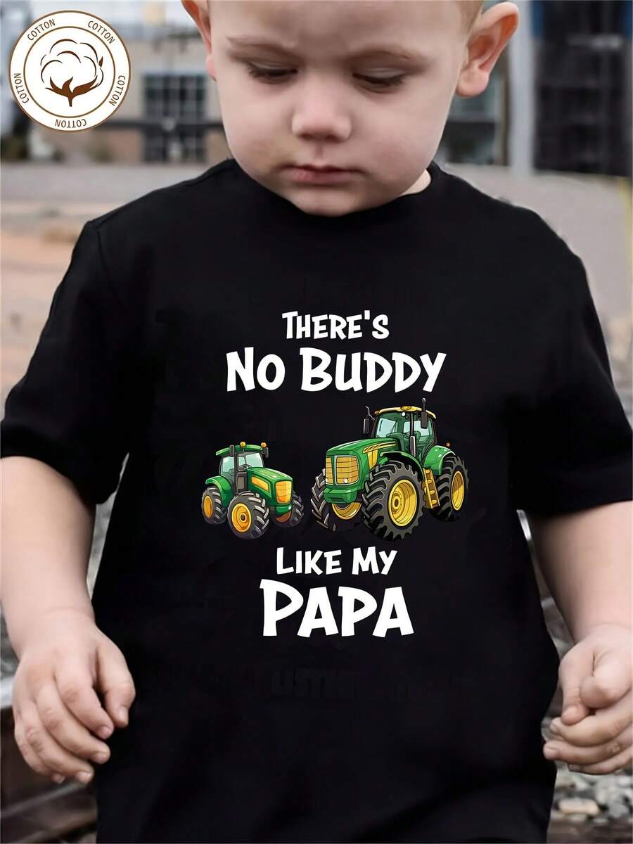 Grandpa's Little Buddy Fun Tractor Themed Kids' T - Shirt Soft Cotton, Crew Neck Short Sleeve T-Shirt For Spring & Summer - màu đen - Xem 1