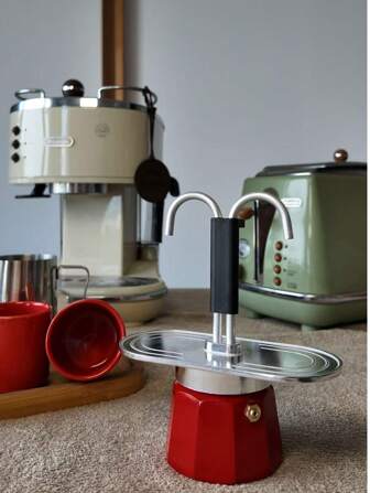 Red Moka Pot, Aluminum Dual-Pipe Coffee Maker, Durable Anti-Scald Anti-Slip Thick Filter Material, Suitable For Home, Office, Camping And Workplace