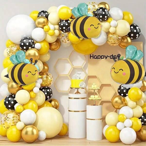 108pcs Bee Themed Balloon Garland Kit, Cute Yellow Bee Aluminum Foil Balloons And Yellow Latex Balloons Form A Bee Themed Balloon Arch Set, Used For Decorating Bee Festival Parties Or Birthday Party Balloons