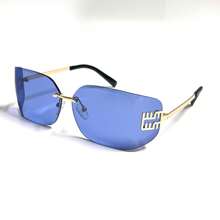 1 Stück modische retro rahmenlose Brillen für Damen mit großen Augen, modischer Brille für Frauen, personalisiert, lässig und vielseitig, geeignet für die Kleidung von Frauen zum Tragen, für Straßenfotografie, Urlaub, Reisen, Strandfahren und andere Anlässe, Preppy-Stil für den Schulanfang, Wickelform, Buchstabendekoration