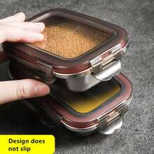 Set 304 Stainless Steel Lunch Box Microwave Heating Bento Box Fruit Food Sauce Fresh-Keeping Box Refrigerator Container Box - 600ML - 查看 2