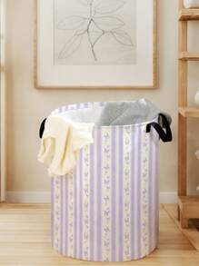 1 pieza Cesta de almacenamiento redonda plegable de gran capacidad con estampado de mariposas multicolor y rayas, de uso múltiple para baño, habitación, lavandería, organización de juguetes y artículos de bebé