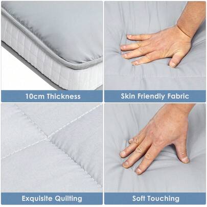 Futon Mattress Japanese - 10cm Thick Foldable Floor Mattress Topper, Tatami Sleeping Pad Portable Guest Bed With Storage Bag For Car, Dormitories, Couch Home, Camping (Gray, Double)
