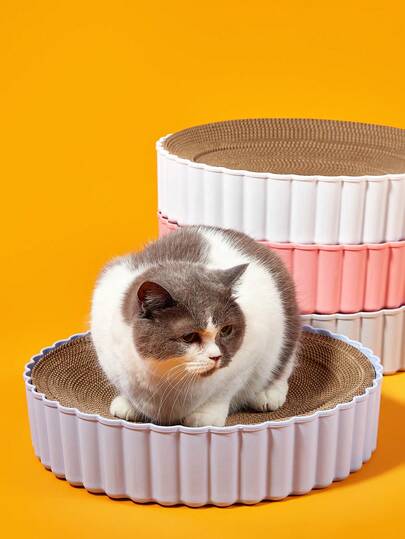 PETSIN 寵物用品貓躺墊,帶可更換墊子,圓形瓦楞紙抓板貓窩,貓咪玩具