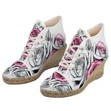 R&RH Ladies Pink Floral Wedge Espadrilles - Pink - View 2