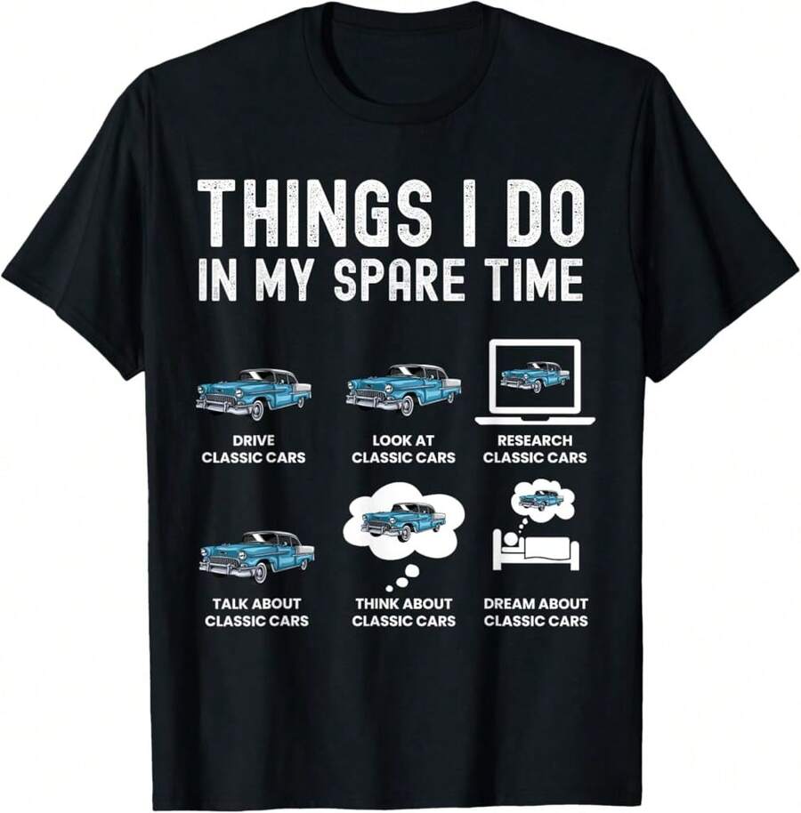 Funny Car Enthusiast, Things I Do In My Spare Time Car Lover Soft Cotton Classic Cotton T-Shirt - Black - View 1