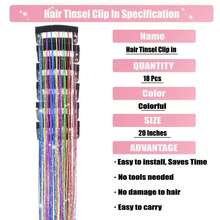 Aokomisu Hair Tinsel Clip In Pack Of 18 Pcs Clip In Hair Tinsel Glitter Tinsel Hair Extensions 20 Inch Fairy Hair Clips Sparkling Hair Accessories For Girls Kids Women (Colorful-18 Pcs) - Colorful-18 Pcs - View 2